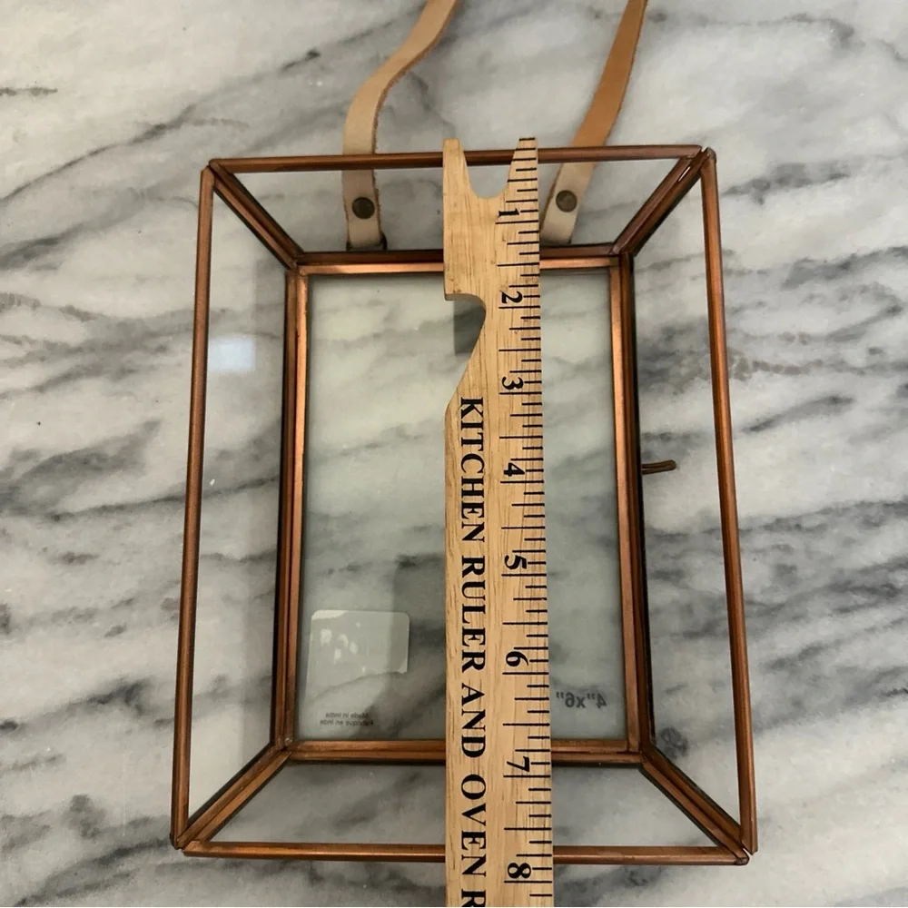 Anthropologie Townsend brass box style picture photo frame with leather string
